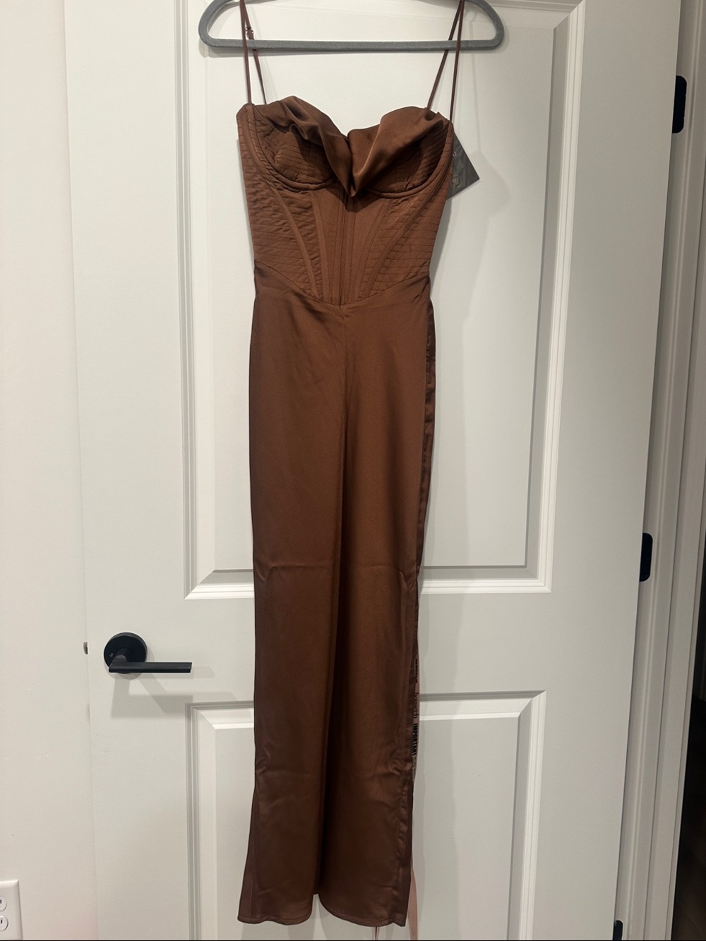 House of CB Brown Satin Corset Jumpsuit